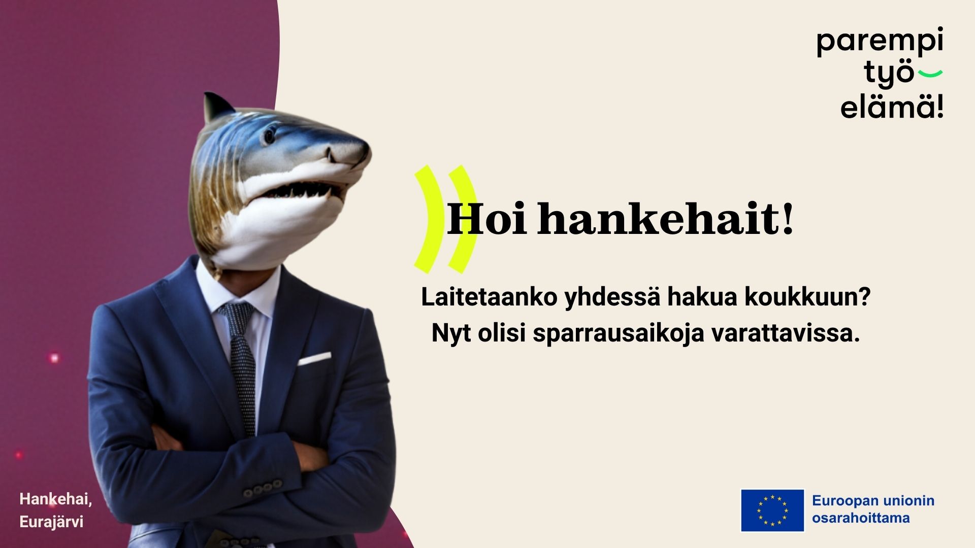 kuvassa tekoälyn tekemä kuva haista, jolla on hain pää, mutta ihmisen vartalo jolla puku päällä.