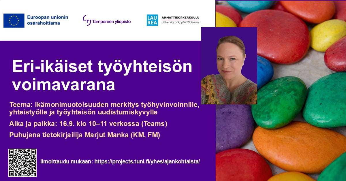 Tapahtuman flyer, jossa kuva puhujasta, tapahtuman nimi ja ajankohta.